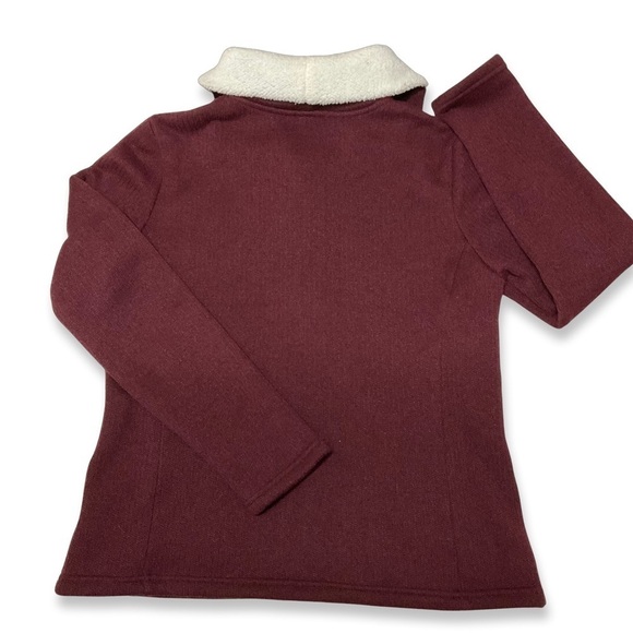 TALBOTS Preppy Classic Fleece Zip Up Jacket Retro Red Wine Burgundy Small Petite - Picture 7 of 10